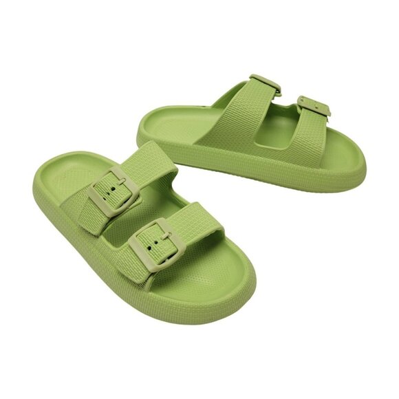 LIME GREEN Womans Beach Shower Shoes Slipper SOFT Slide Mule Slip On Bath size M - Picture 2 of 7